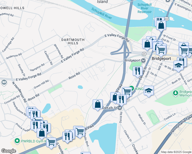 map of restaurants, bars, coffee shops, grocery stores, and more near 241 Boro Line Road in King of Prussia