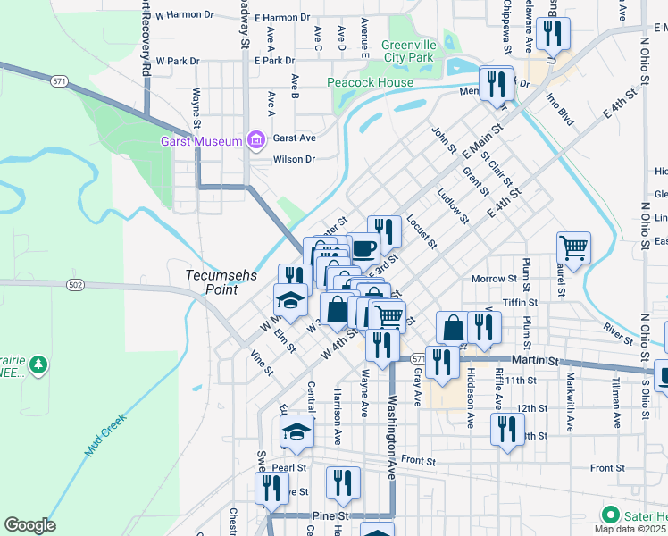 map of restaurants, bars, coffee shops, grocery stores, and more near in Greenville