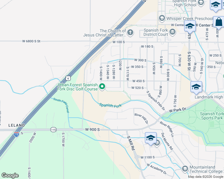 map of restaurants, bars, coffee shops, grocery stores, and more near 1297 West 520 South in Spanish Fork