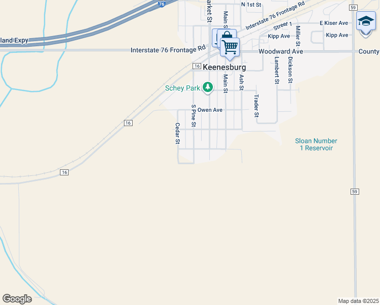 map of restaurants, bars, coffee shops, grocery stores, and more near 110 West Nelson Avenue in Keenesburg