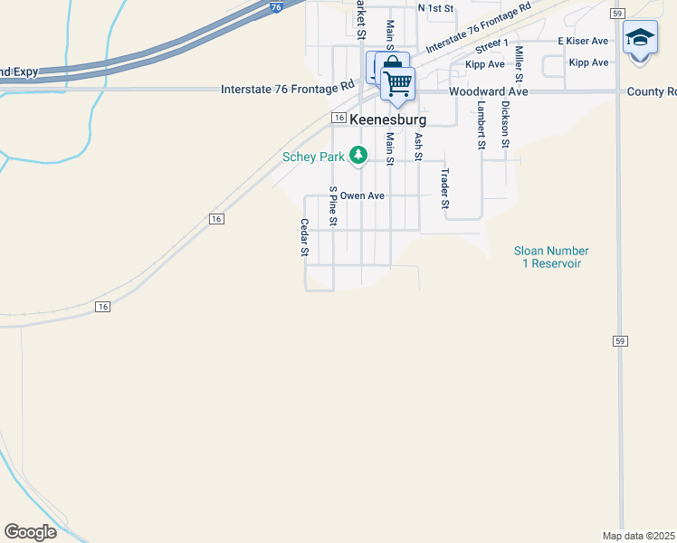 map of restaurants, bars, coffee shops, grocery stores, and more near 110 West Nelson Avenue in Keenesburg