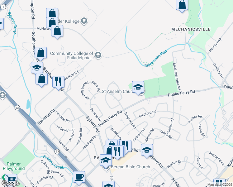 map of restaurants, bars, coffee shops, grocery stores, and more near 3110 Belgreen Road in Philadelphia