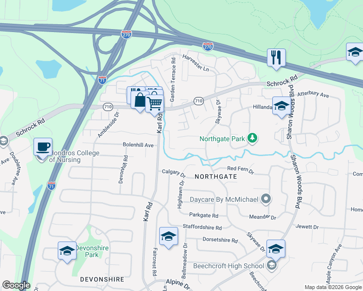map of restaurants, bars, coffee shops, grocery stores, and more near 1643 Tendril Court in Columbus
