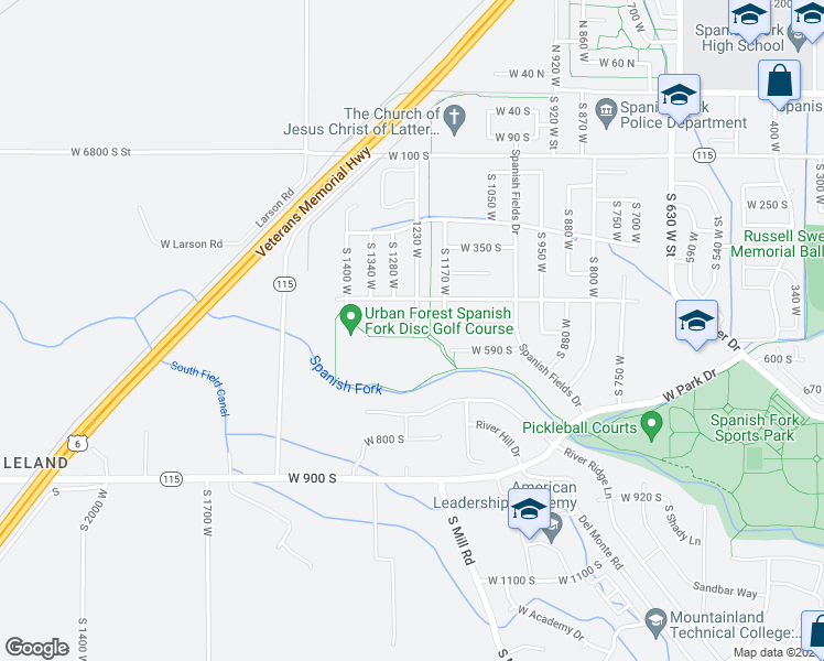 map of restaurants, bars, coffee shops, grocery stores, and more near 1243 West 520 South in Spanish Fork