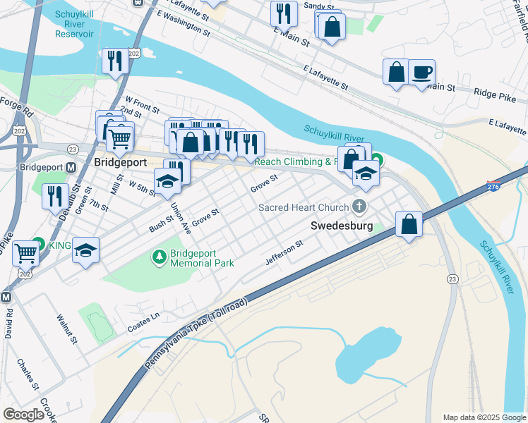 map of restaurants, bars, coffee shops, grocery stores, and more near 409 Holstein Street in Bridgeport