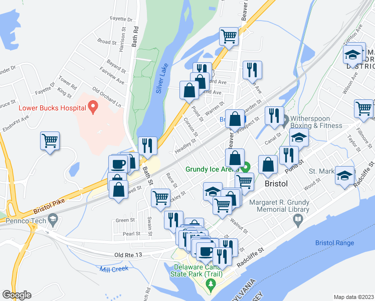 map of restaurants, bars, coffee shops, grocery stores, and more near 728 Pine Street in Bristol