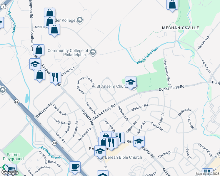 map of restaurants, bars, coffee shops, grocery stores, and more near 3110 Belgreen Road in Philadelphia