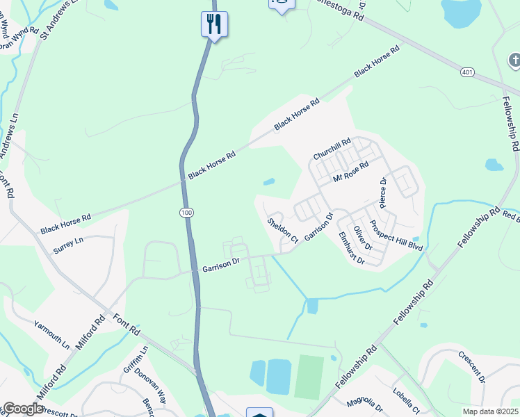 map of restaurants, bars, coffee shops, grocery stores, and more near 1521 Sheldon Court in Chester Springs