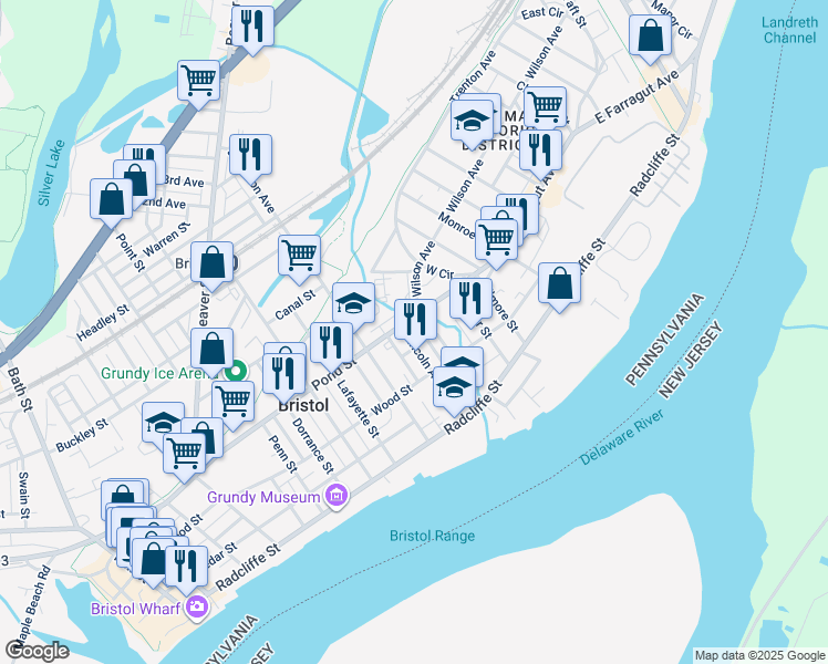 map of restaurants, bars, coffee shops, grocery stores, and more near 345 Lincoln Avenue in Bristol