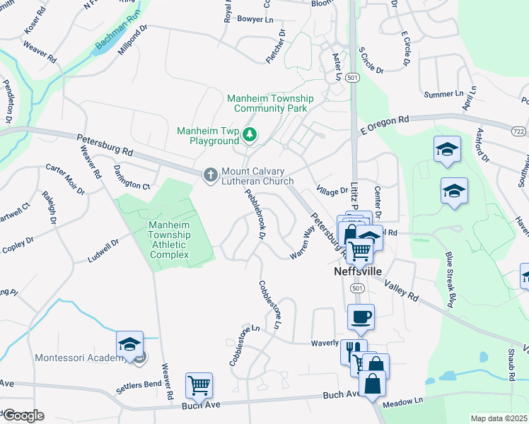 map of restaurants, bars, coffee shops, grocery stores, and more near 166 Pulte Road in Lancaster