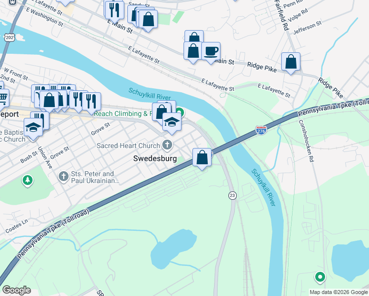 map of restaurants, bars, coffee shops, grocery stores, and more near 755 East 4th Street in Bridgeport