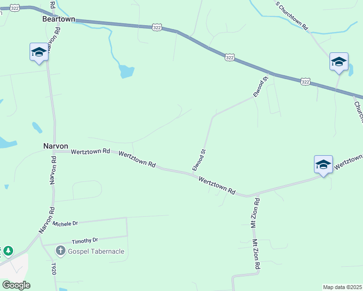 map of restaurants, bars, coffee shops, grocery stores, and more near 5933 Wertztown Road in Narvon