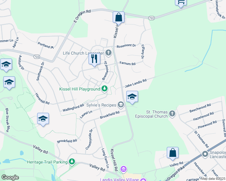 map of restaurants, bars, coffee shops, grocery stores, and more near 674 Jake Landis Road in Lititz