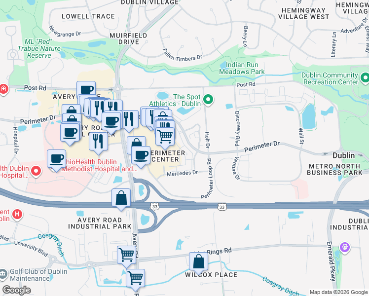 map of restaurants, bars, coffee shops, grocery stores, and more near 6071 Craughwell Lane in Dublin