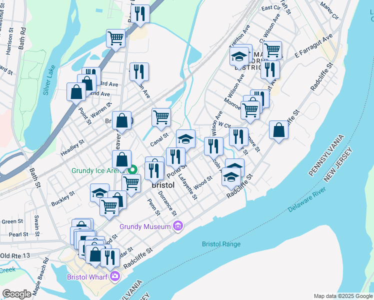 map of restaurants, bars, coffee shops, grocery stores, and more near 429 Jefferson Avenue in Bristol