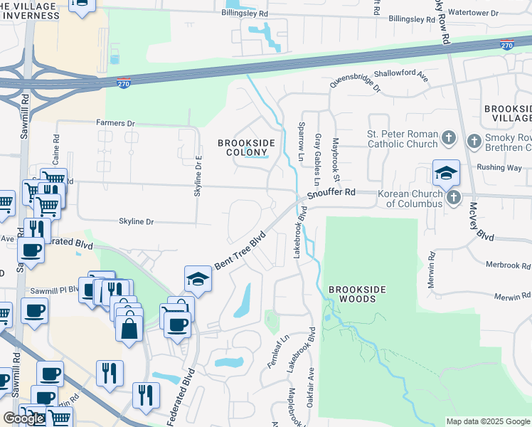 map of restaurants, bars, coffee shops, grocery stores, and more near 2300 Sibby Lane in Columbus