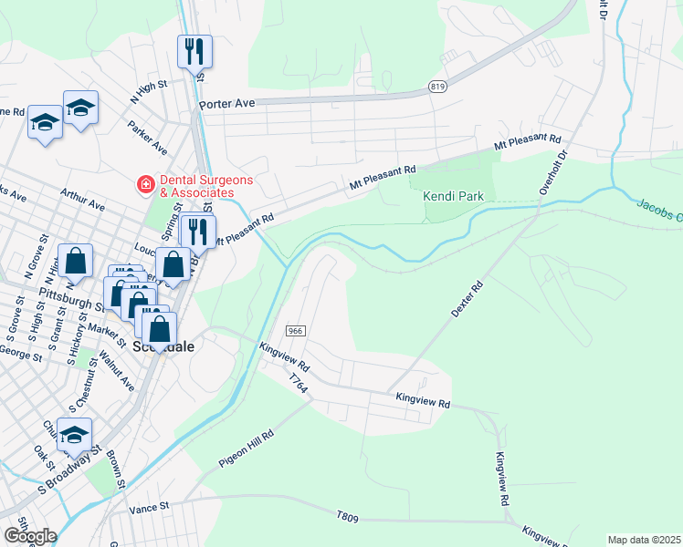 map of restaurants, bars, coffee shops, grocery stores, and more near 420 Baltimore Avenue in Scottdale