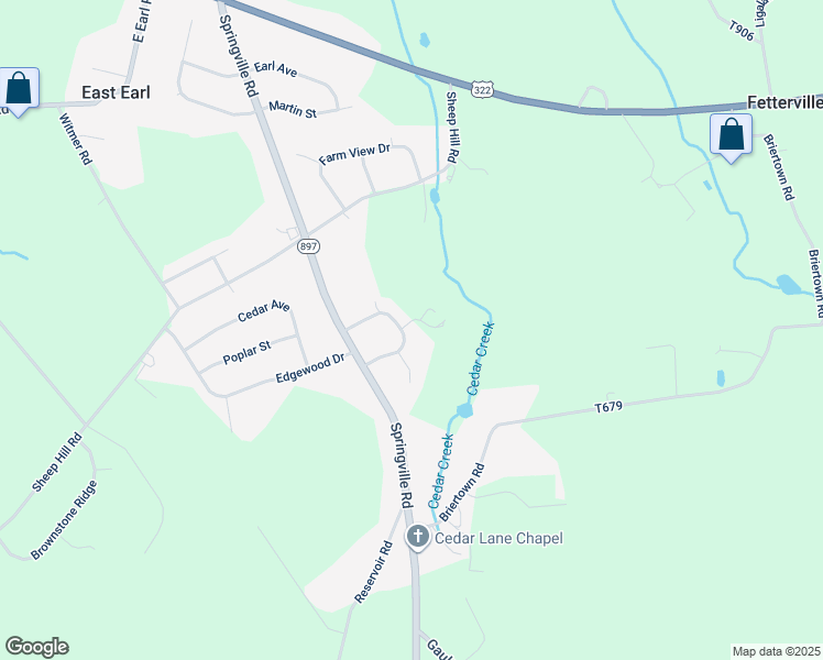 map of restaurants, bars, coffee shops, grocery stores, and more near 318 Deerfield Drive in East Earl