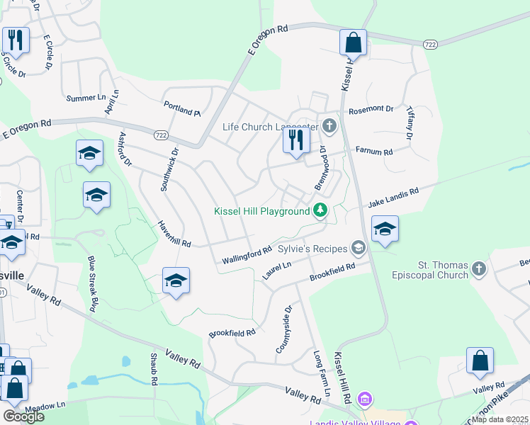 map of restaurants, bars, coffee shops, grocery stores, and more near 518 Providence Court in Lititz