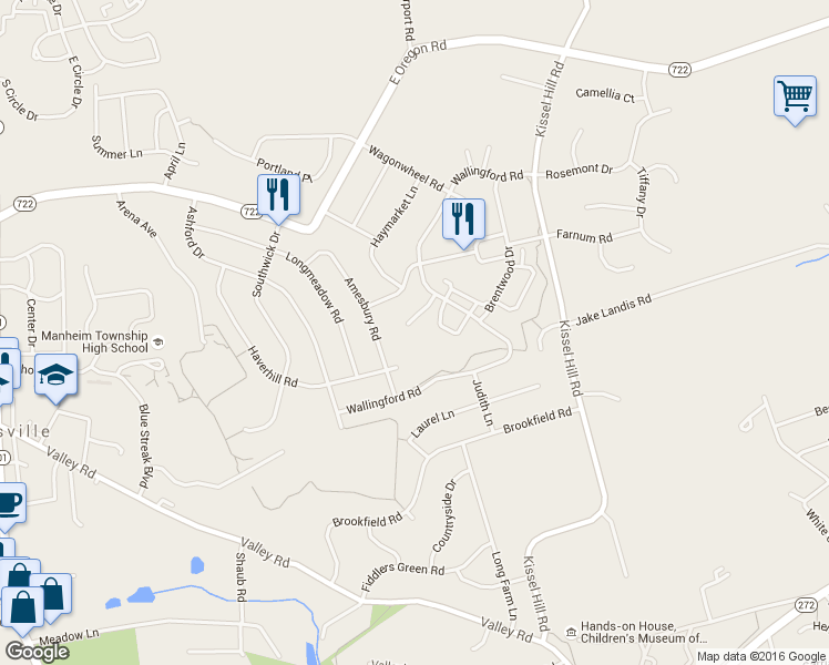 map of restaurants, bars, coffee shops, grocery stores, and more near 518 Providence Court in Lititz