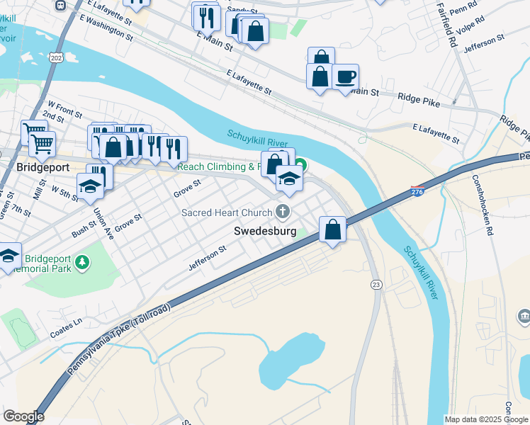 map of restaurants, bars, coffee shops, grocery stores, and more near 236 Mary Street in Bridgeport