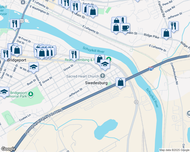 map of restaurants, bars, coffee shops, grocery stores, and more near 236 Mary Street in Bridgeport