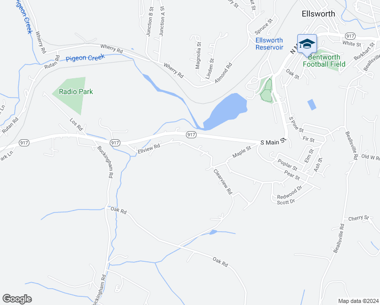 map of restaurants, bars, coffee shops, grocery stores, and more near 72 Ellview Road in Scenery Hill