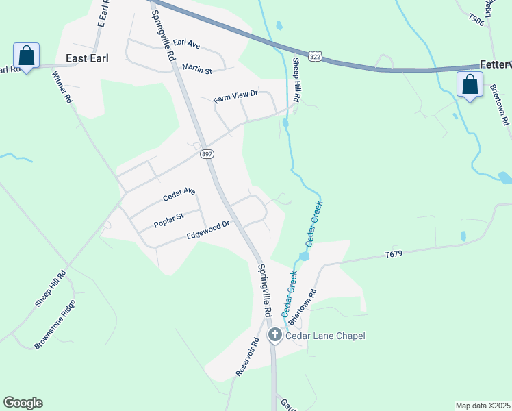 map of restaurants, bars, coffee shops, grocery stores, and more near 326 Deerfield Drive in East Earl