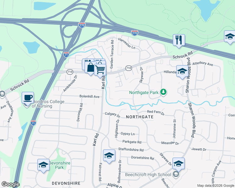 map of restaurants, bars, coffee shops, grocery stores, and more near 1643 Tendril Court in Columbus