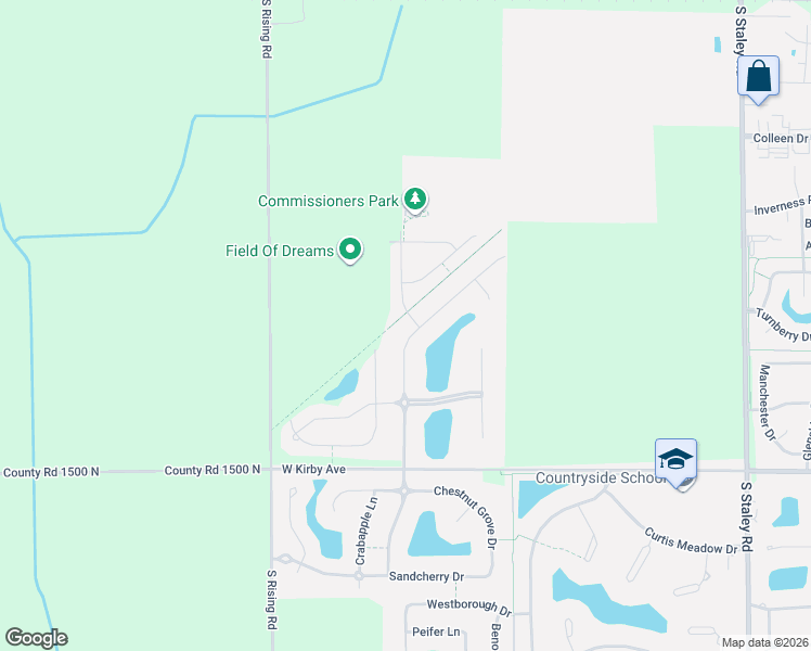 map of restaurants, bars, coffee shops, grocery stores, and more near 1308 English Oak Drive in Champaign