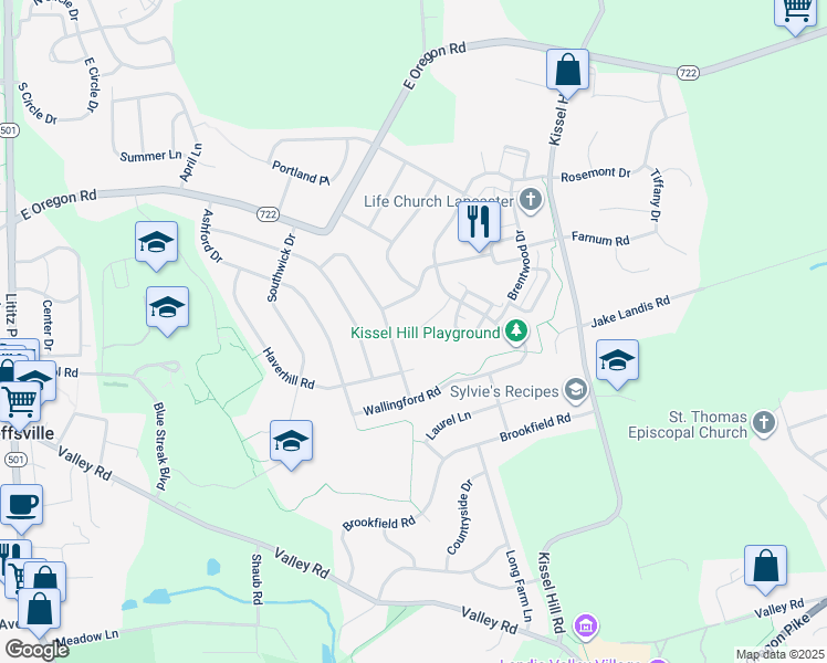 map of restaurants, bars, coffee shops, grocery stores, and more near 525 Providence Court in Lititz