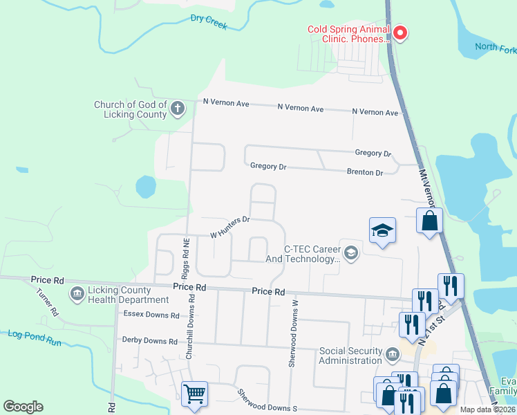 map of restaurants, bars, coffee shops, grocery stores, and more near 361 Wrens Cross Lane in Newark