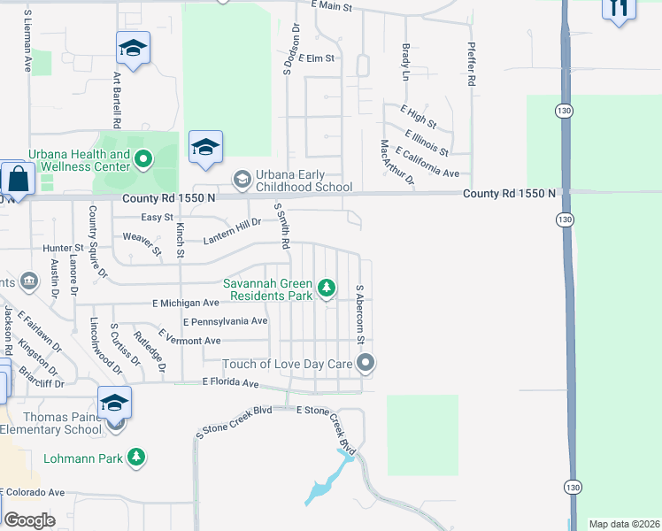 map of restaurants, bars, coffee shops, grocery stores, and more near 1314 Ogelthorpe Avenue in Urbana