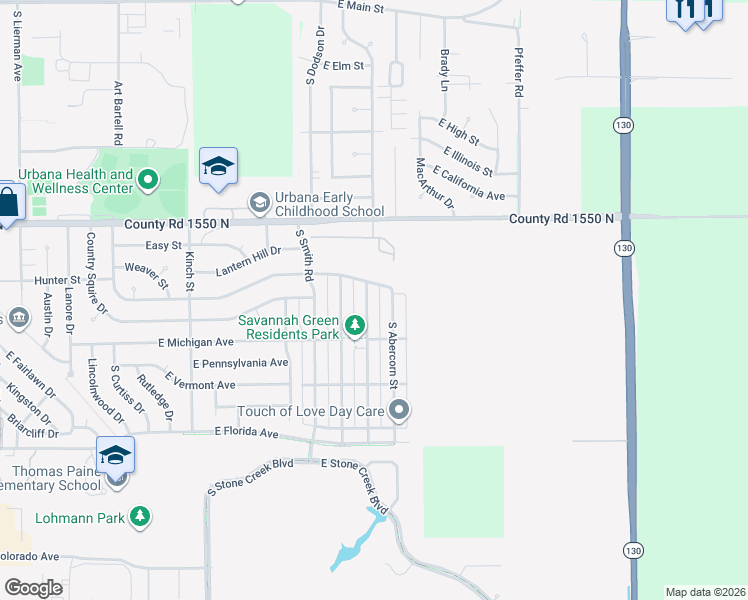 map of restaurants, bars, coffee shops, grocery stores, and more near 1304 Montgomery Street in Urbana