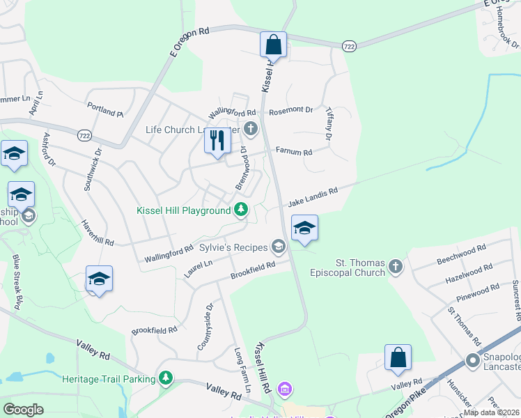 map of restaurants, bars, coffee shops, grocery stores, and more near 667 Jake Landis Road in Lititz