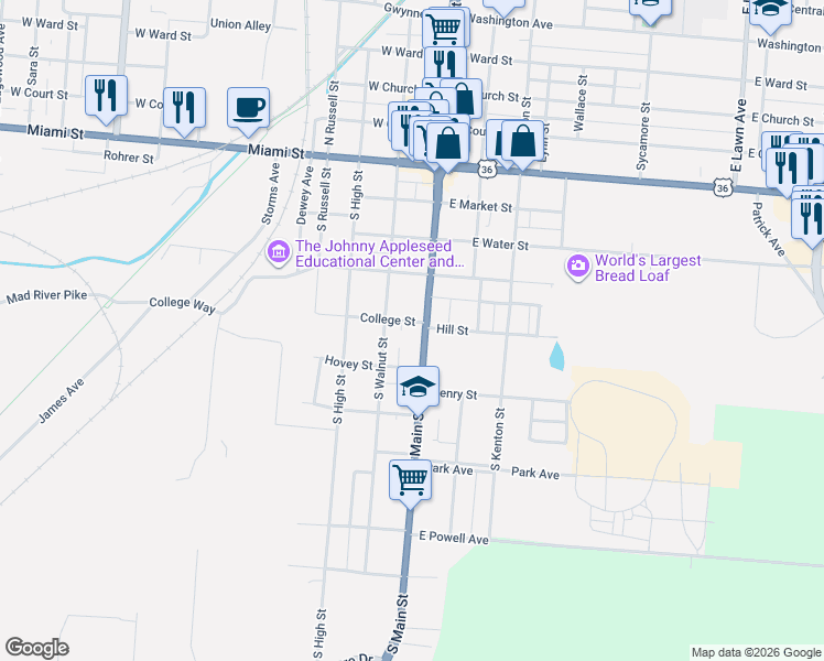 map of restaurants, bars, coffee shops, grocery stores, and more near 118 Hovey Street in Urbana