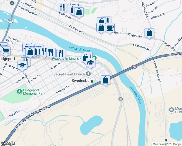 map of restaurants, bars, coffee shops, grocery stores, and more near 3 Stewart Street in Bridgeport