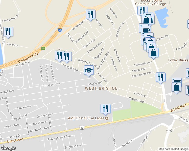 map of restaurants, bars, coffee shops, grocery stores, and more near 2905 Penn Valley Avenue in Bristol