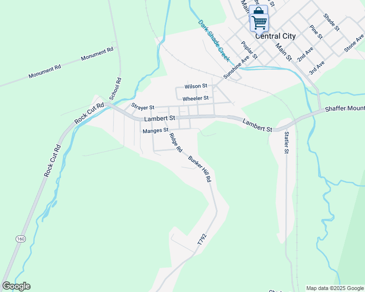 map of restaurants, bars, coffee shops, grocery stores, and more near 355 Bunker Hill Road in Central City