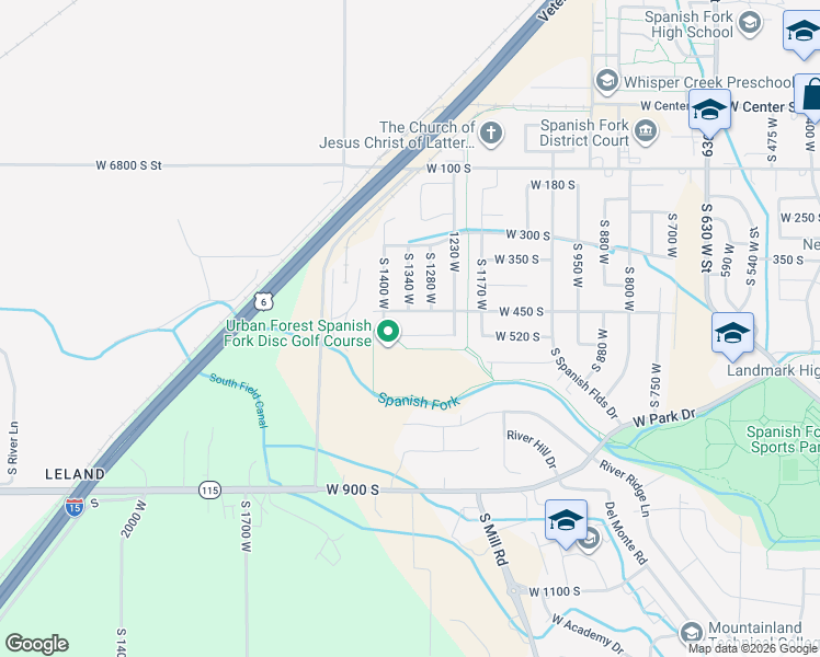 map of restaurants, bars, coffee shops, grocery stores, and more near 1297 West 520 South in Spanish Fork