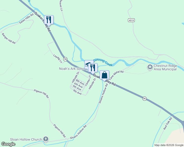 map of restaurants, bars, coffee shops, grocery stores, and more near 748 Quaker Valley Road in New Paris