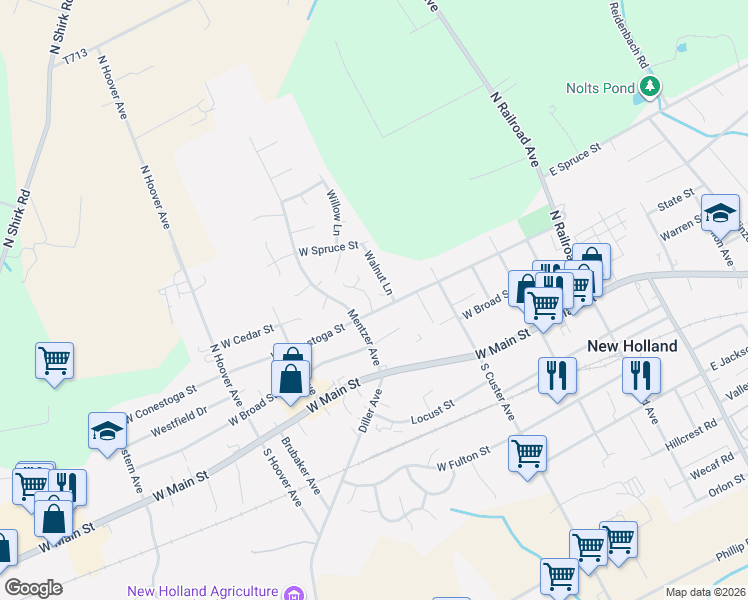 map of restaurants, bars, coffee shops, grocery stores, and more near 9 Ashlea Village in New Holland