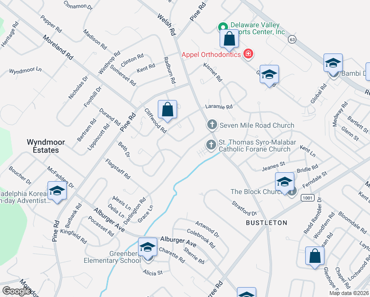 map of restaurants, bars, coffee shops, grocery stores, and more near 9311 Spicebush Lane in Philadelphia