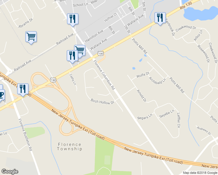 map of restaurants, bars, coffee shops, grocery stores, and more near 320 Birch Hollow Drive in Bordentown