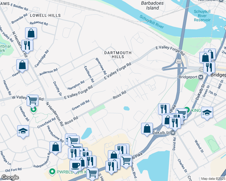 map of restaurants, bars, coffee shops, grocery stores, and more near 338 Ross Road in King of Prussia