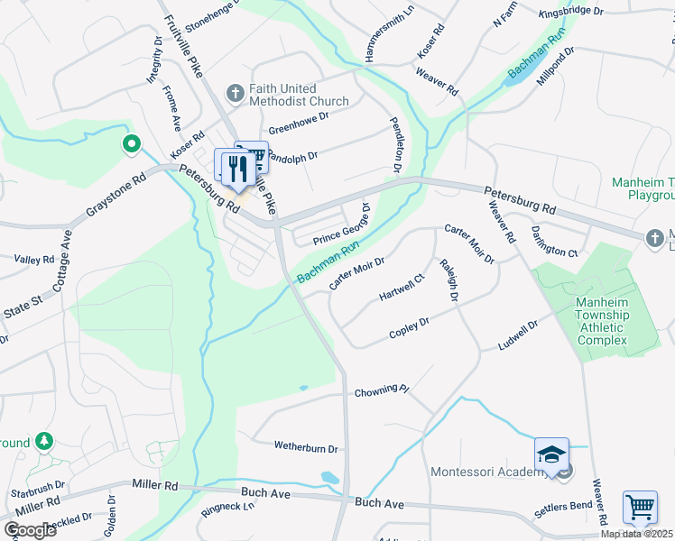 map of restaurants, bars, coffee shops, grocery stores, and more near 395 Carter Moir Drive in Lancaster