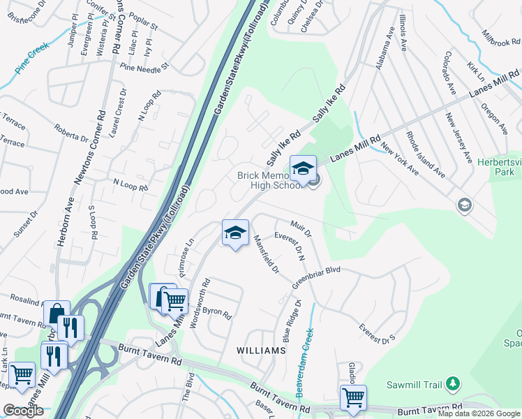 map of restaurants, bars, coffee shops, grocery stores, and more near 40 Arlene Court in Brick Township