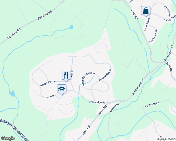 map of restaurants, bars, coffee shops, grocery stores, and more near 100 Devon Circle in Glenmoore