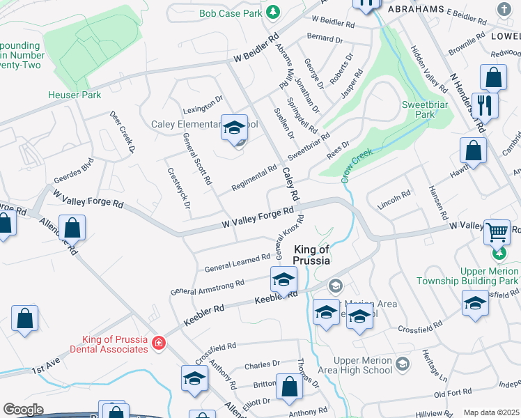 map of restaurants, bars, coffee shops, grocery stores, and more near 440 West Valley Forge Road in King of Prussia