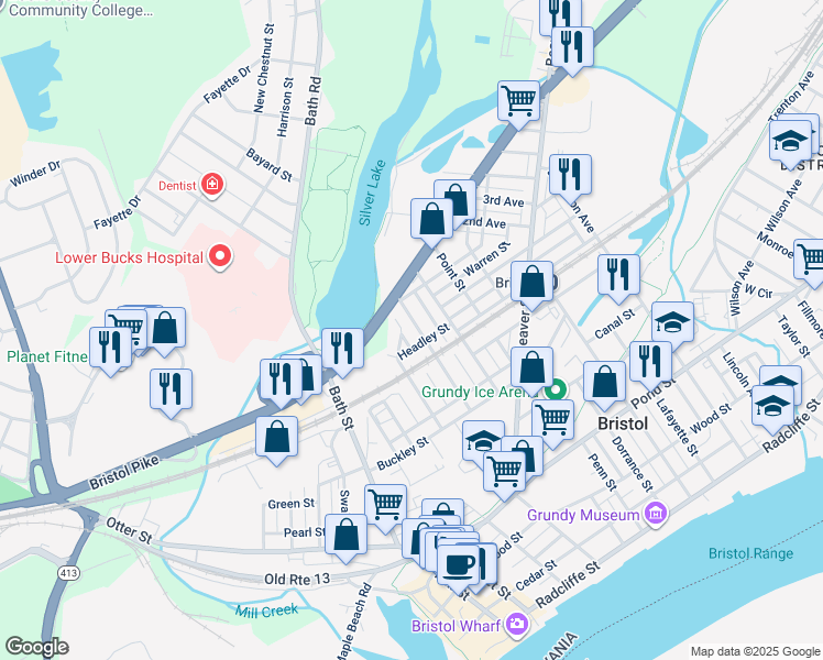 map of restaurants, bars, coffee shops, grocery stores, and more near 812 Pine Street in Bristol